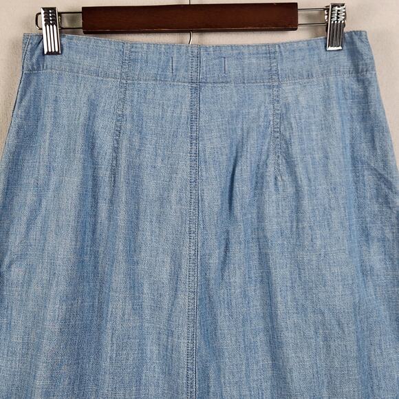 Madewell Chambray Patio Button Front Midi Skirt Size 2 Blue Solid Cotton EUC - Picture 6 of 13